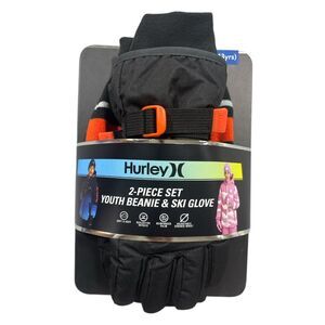 Hurley Kids 2 Piece Youth Cold Weather Knitted Beanie & Ski Glove Set - Black